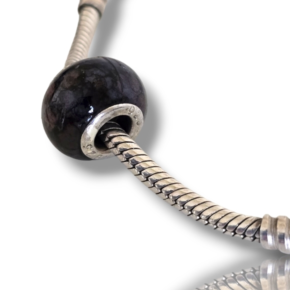 Pandora-like Black Abstract Murano Glass Charm 925 Sterling Silver Core - Picture 14 of 16